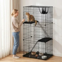 PawHut 3-Tier Large Cat Cage Indoor, Detachable Metal Wire Kennel with Hammock, Platforms, Tray and Cushions for 1-2 Kittens(m-2)