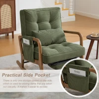 Cozy Rocking Chair with Adjustable Footrest and Side Pocket, Soft Corduroy Glider Armchair for Nursery, 92L x 80W x 70H cm, Green(m-4)