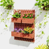 Outsunny Floreira de Parede com Treliça Floreira Vertical de Madeira com 4 Vasos Móveis e Orifício de Drenagem  60x16x80 cm Castanho(m-10)