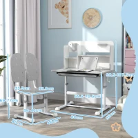 AIYAPLAY Height Adjustable Kids Desk and Chair Set, Children School Study Desk with Tiltable Desktop, Reading Rack, Grey(m-3)