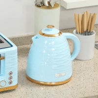 HOMCOM 3000W 1.7L Kettle & 4 Slice Toaster, Kettle and Toaster Set with 7 Browning Controls and Crumb Tray, Light Blue(m-8)