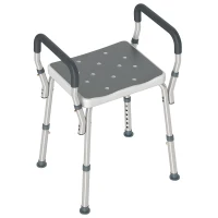 HOMCOM Tabouret de douche pour personnes âgées et handicapées avec accoudoirs, hauteur réglable, patins antidérapants, gris(m-1)
