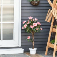 Outsunny Set of 2 Artificial Plants Pink Rose Floral in Pot, Fake Plants for Home Indoor Outdoor Decor, 90cm(m-7)