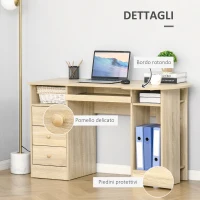 HOMCOM Scrivania da PC per Ufficio con Scaffali, Cassetti e Ripiano Testiera in Legno, 125x60x74cm(m-10)