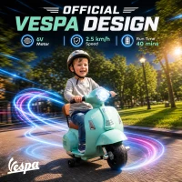 AIYAPLAY Motocicletă electrică pentru copii licențiată Mini Vespa GTS 2 roți auxiliare baterie litiu far claxon spătar Verde(m-4)