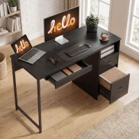 HOMCOM Scrivania Moderna con Cassetti, Ripiani Aperti e Porta Tastiera, in Legno e Acciaio, 120x52.3x76 cm, Nero(m-8)