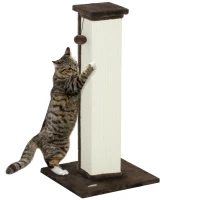 PawHut Griffoir pour chat poteau griffoir chat en sisal et peluche, boule suspendue base stable 41 x 41 x 81 cm marron et crème(m-11)