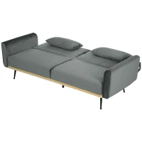 HOMCOM Divano Letto 3 Posti con Design Clic Clac e 2 Cuscini, in Tessuto Effetto Velluto, 206x81x83 cm, Grigio(m-10)