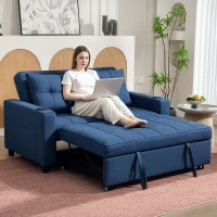 HOMCOM Two-Seater Pull-Out Sofa Bed - Dark Blue(m-9)