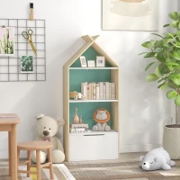 AIYAPLAY Libreria per Bambini a 3 Ripiani con Cassetto e Dispositivo Antiribaltamento, 50x30x119.5cm, Verde(m-10)