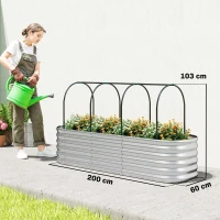Outsunny Letto da Giardino Rialzato con Griglia per Rampicanti e Fondo Aperto, in Acciaio, 200x60x103 cm, Argento(m-3)