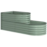 Outsunny Two-Tier Galvanised Steel Garden Planter - Light Green(m-1)