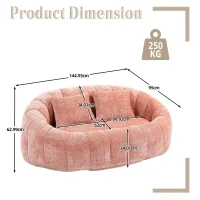 Cozy Oversized Bean Bag Sofa with 2 Matching Pillows, Soft 2-Seat Sectional Couch for Living Room and Bedroom, 145L x 95W x 63H cm, Pink(m-3)