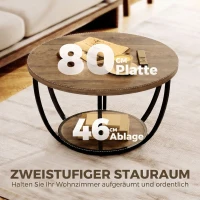 HOMCOM Couchtisch mit 2 Ebenen, Wohnzimmertisch 80 x 80 x 43,8 cm, Braun/Schwarz(m-5)
