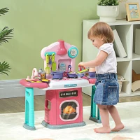AIYAPLAY 45-Piece Kids Kitchen, Toy Kitchen, with Rotating Side Tables, Lights, Sound Spray(m-2)