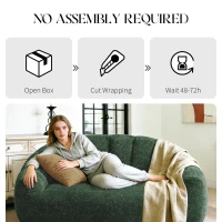 Plush 2-Seater Bean Bag Sofa with High Density Sponge, Cosy Lazy Couch for Gaming Room and Pet-Playing Room, 140L x 98W x 61H cm, Green(m-5)