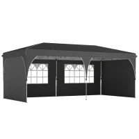 Outsunny Tenda Dobrável 6x3 m Pop-up com 4 Laterais Amovíveis Tenda de Jardim com Faixas Refletoras Altura Ajustável UPF50+ Cinzento(m-1)
