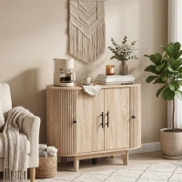 HOMCOM Buffet salon, meuble de rangement ovale avec 4 portes et étagère réglable, 90 x 40 x 76 cm, chêne(m-16)