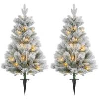 HOMCOM Weihnachtsbaum mit LED-Beleuchtung, 2er-Set, 107 cm, Tannenzapfen, rote Beeren, feuersicher, Grün/Weiß(m-1)