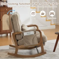 Cozy Rocking Chair with Adjustable Footrest and Side Pocket, Soft Corduroy Glider Armchair for Nursery, 92L x 80W x 70H cm, Khaki(m-6)