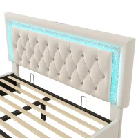 Smart Double Bed with Height-Adjustable Headboard, Stylish Bed Frame for Contemporary Bedrooms, 204L x 145W x 108H cm, Beige(m-9)