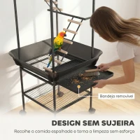 PawHut Parque de Jogos para Pássaros com Rodas Escadas Baloiço Protetor de Sementes Bandeja Comedouros Poleiros 63x63x163 cm(m-5)