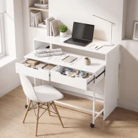 HOMCOM Bureau d'Ordinateur Extensible 100 cm avec 2 Tiroirs, Bureau avec Rangement, Style Moderne, Blanc(m-16)
