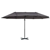 Outsunny Parasol déporté grande taille XXL inclinable avec pied en croix dim. 4,45L x 2,7l x 2,6H m piètement en métal inclus polyester gris(m-11)