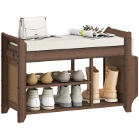 HOMCOM Shoe Bench 2-Tier Boot Section Entryway Storage Bench Cushioned Seat 80 x 30 x 50 cm Dark Brown and Cream(m-15)