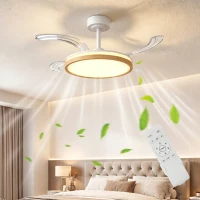 HOMCOM Ventilateur de plafond avec lumière et télécommande, plafonnier ventilateur 95 cm avec pales rétractables, bois naturel(m-10)