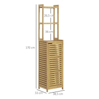 HOMCOM Badezimmerregal Badregal, 3 Regale, 1 Schrank, 38,5 cm x 33 cm x 170 cm, Natur(m-3)