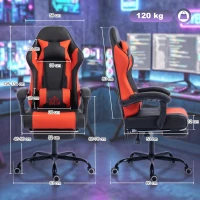 HOMCOM Cadeira Gamer com Massagem Lombar Vibratória Reclinável 155° Altura Ajustável Apoio de Cabeça e Apoio para os Pés Retrátil Vermelho(m-3)