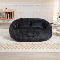 Cozy Oversized Bean Bag Sofa with 2 Matching Pillows, Soft 2-Seat Sectional Couch for Living Room and Bedroom, 145L x 95W x 63H cm, Black(m-1)
