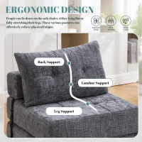 Cozy Convertible Floor Sofa Bed with Button-Tufted Detailing, Soft Chenille Folding Sleeper Couch for Living Room, 180L x 79W x 57H cm, Gray(m-5)