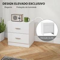 HOMCOM Mesa de Cabeceira Moderna Mesinha de Cabeceira com 2 Gavetas para Sala Quarto Capacidade 30 kg 45x39,5x49 cm Branco(m-6)