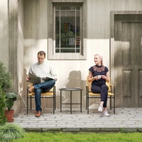 Outsunny 3-tlg. Rattan Bistroset, Sitzgruppe, Gartengarnitur mit 2 Gartensesseln, Couchtisch 54 x 66 x 76 cm Gelb(m-10)