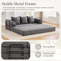 Cozy Compressible Folding Sofa with Detachable Metal Frame, Soft Modular Sectional Couch for Small Apartment, 110L x 33W x 33H cm, Dark Gray(m-6)