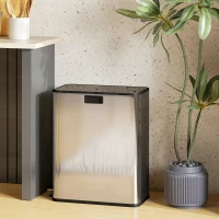 HOMCOM Dual Kitchen Bin with Soft-Close Butterfly Lid, 2 x 28L Stainless Steel Pedal Bin with Removable Inner Buckets, Fingerprint-Proof for Recycling and Waste, Silver Tone(m-10)