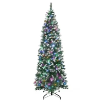 HOMCOM 6FT Tall Prelit Pencil Slim Artificial Christmas Tree with Realistic Branches, 300 Colourful LED Lights and 618 Tips, Xmas Decoration, Green(m-10)