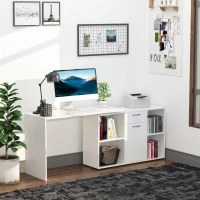 HOMCOM Eckschreibtisch Esstisch Computertisch Bürotisch Winkelschreibtisch Regal L-Form 120 x 115 x 76 cm, I-Form 191 x 50 x 76 cm, Weiß, MDF+Metall(m-9)