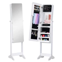 HOMCOM Armoire à bijoux avec miroirs à pied multi-rangements inclinaison réglable serrure éclairage LED intérieur dim. 30L x 36l x 146H cm blanc(m-1)