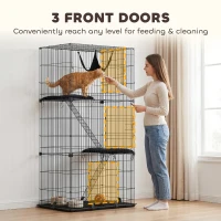 PawHut 3-Tier Large Cat Cage Indoor, Detachable Metal Wire Kennel with Hammock, Platforms, Tray and Cushions for 1-2 Kittens(m-6)