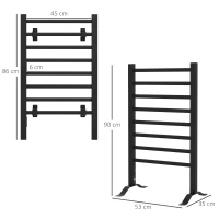 HOMCOM Suport prosop electric de podea sau montare pe perete, 150W, cu 8 bare și timer de 2 sau 4 ore, 53x35x90 cm, negru(m-3)
