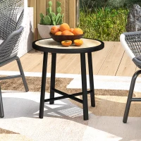 Outsunny Round Small Garden Table, 50.5cm Outdoor Side Table with SPC Tabletop, Metal Frame and Anti-slip Foot Pads for Garden, Balcony, Nature Wood Finish(m-10)