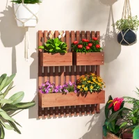 Outsunny Floreira de Parede com Treliça Floreira Vertical de Madeira com 4 Vasos Móveis e Orifício de Drenagem  60x16x80 cm Castanho(m-2)