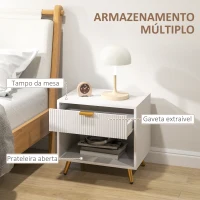 HOMCOM Mesa de Cabeceira Moderna com Gaveta Puxador Dourado e Compartimento Aberto 50x40x47 cm Branco(m-5)