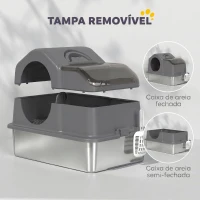 PawHut Caixa de Areia Fechada para Gatos com Bandeja em Aço Inoxidável, Tampa Superior e Entrada Frontal, Cinzento Escuro(m-4)