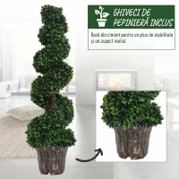 Outsunny Set 2 Plante Artificiale de Buxus în Formă de Spirală pentru Interior și Exterior cu Ghiveci, Ø32x120 cm, Verde(m-5)