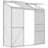 Outsunny Anlehngewächshaus, Schiebetür, Dachfenster, Polycarbonat+Aluminium, Farbe: Silber, 192 x 68 x 196 cm(m-1)