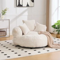 Plush Oversized Bean Bag Chair with High Back & 3 Pillows, Cozy Corduroy Floor Lounger Sofa for Living Room, 108L x 108W x 52H cm, Beige(m-9)